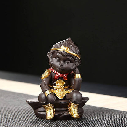 Handmade Monkey King Monk Statue for Tea Ceremony and Home Decor 1