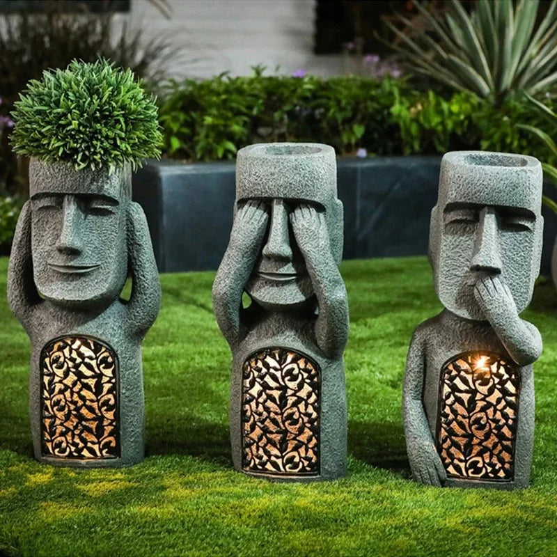 Moai Flower Pot Statue with LED Lighting and Integrated Planter 25 x 9.5 x 7 cm 4