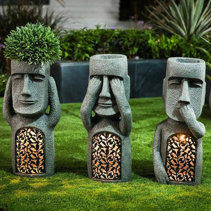 Moai Flower Pot Statue with LED Lighting and Integrated Planter 25 x 9.5 x 7 cm 4