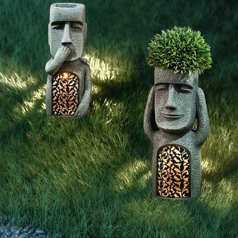 Moai Flower Pot Statue with LED Lighting and Integrated Planter 25 x 9.5 x 7 cm 5