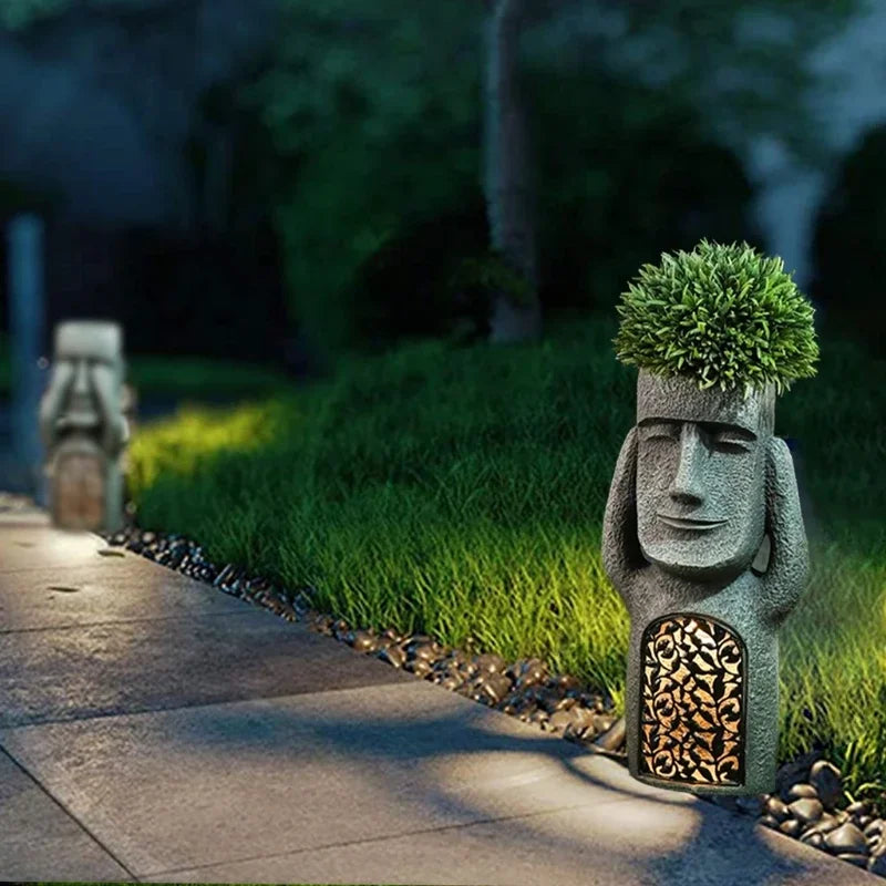 Moai Flower Pot Statue with LED Lighting and Integrated Planter 25 x 9.5 x 7 cm 6