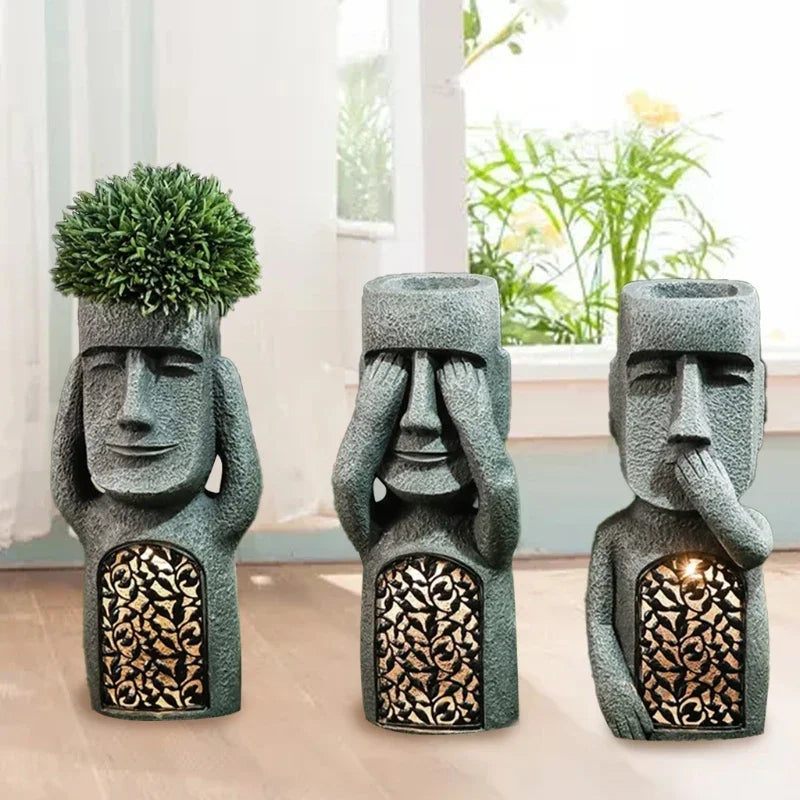 Moai Flower Pot Statue with LED Lighting and Integrated Planter 25 x 9.5 x 7 cm 7