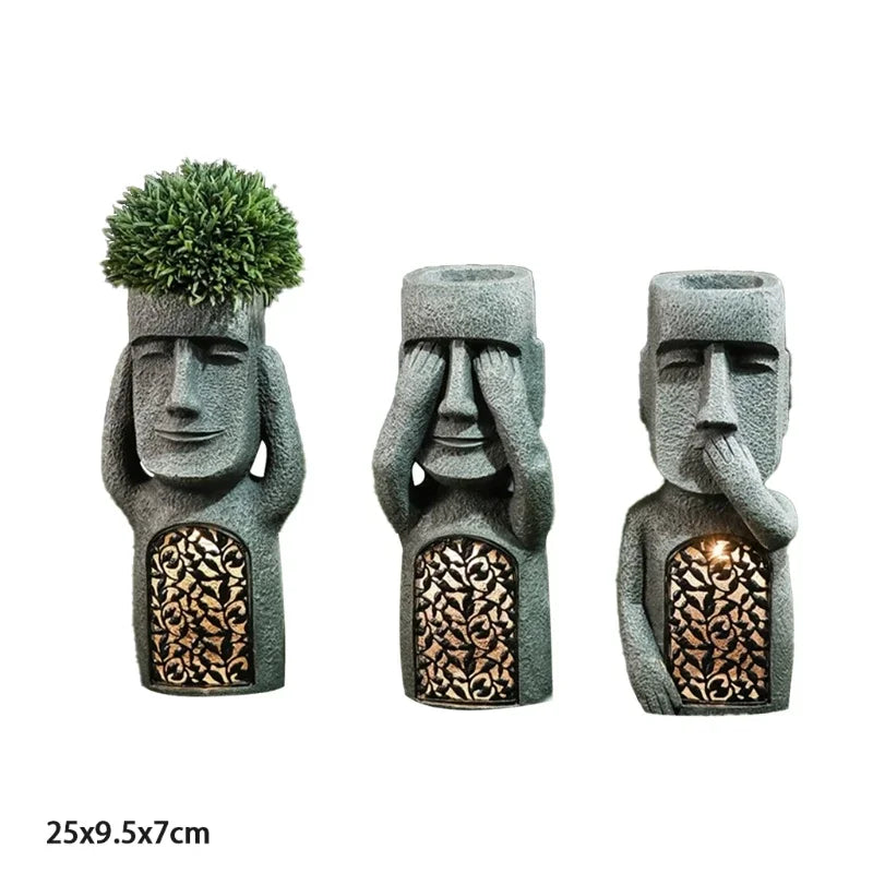 Moai Flower Pot Statue with LED Lighting and Integrated Planter 25 x 9.5 x 7 cm 8