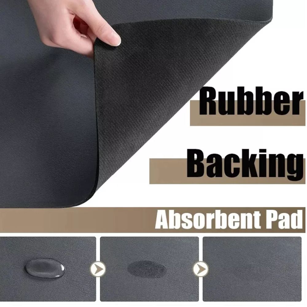 Absorbent Dish Drying Mat with Anti-Slip Rubber Backing and Geometric Pattern