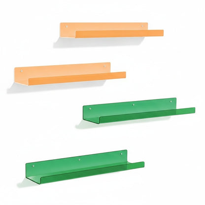 Acrylic Floating Wall Shelves Set of 2 with Raised Edge for Books and Decor