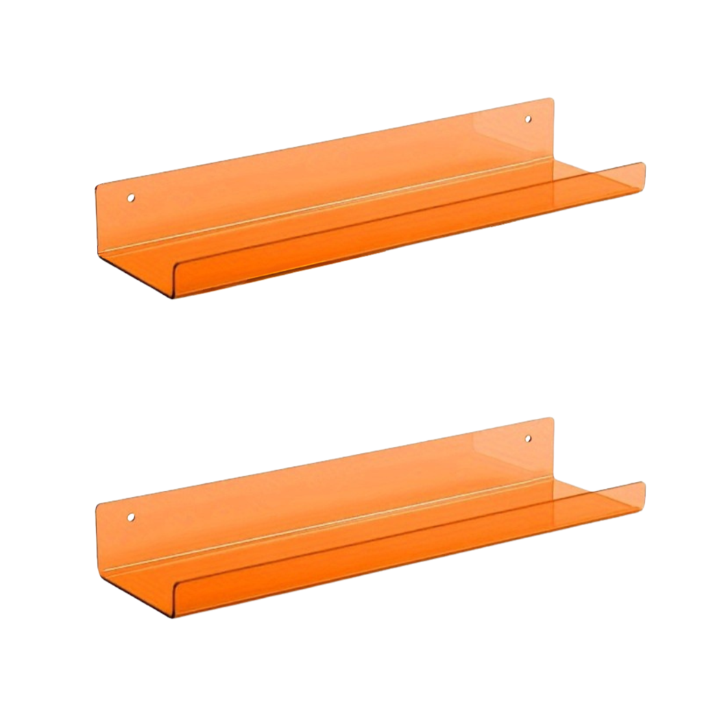 Acrylic Floating Wall Shelves Set of 2 with Raised Edge for Books and Decor