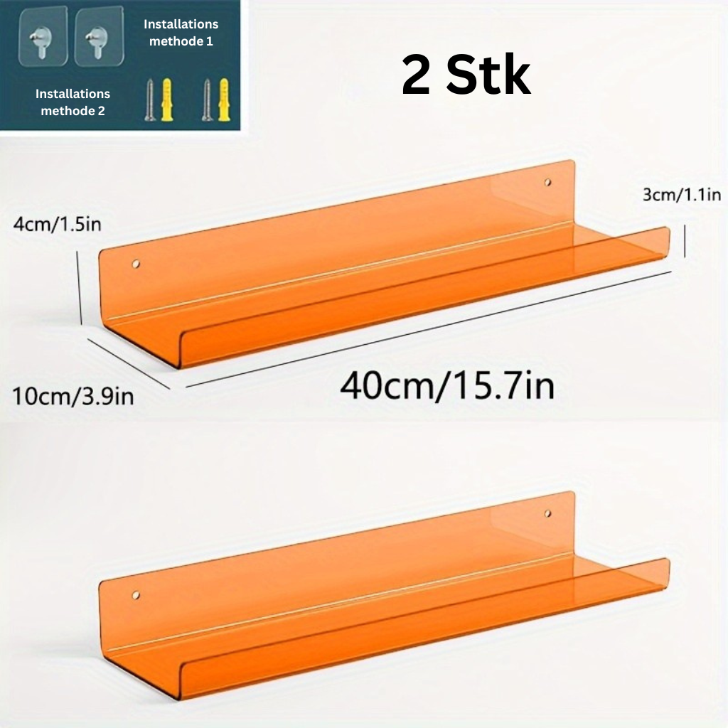 Acrylic Floating Wall Shelves Set of 2 with Raised Edge for Books and Decor