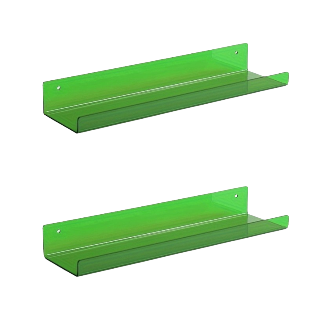 Acrylic Floating Wall Shelves Set of 2 with Raised Edge for Books and Decor