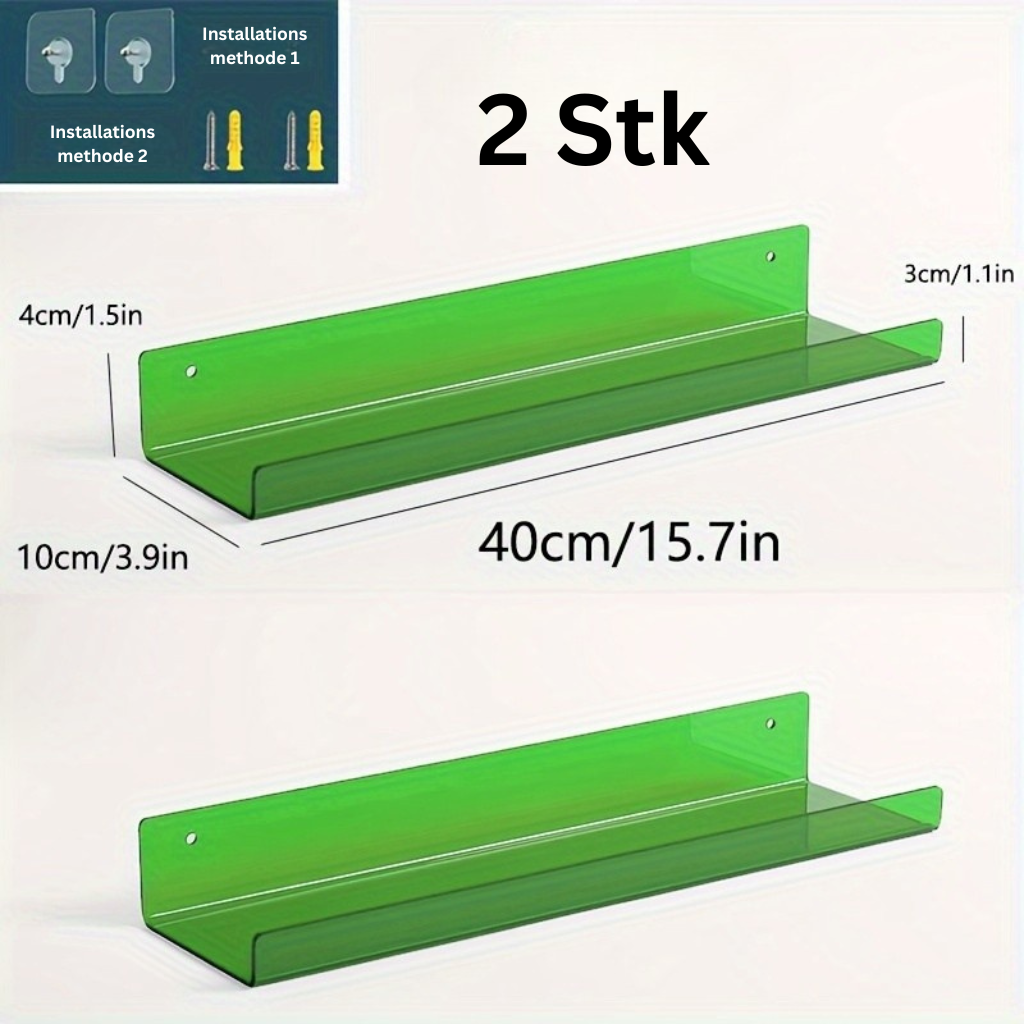 Acrylic Floating Wall Shelves Set of 2 with Raised Edge for Books and Decor