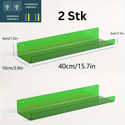 Acrylic Floating Wall Shelves Set of 2 with Raised Edge for Books and Decor