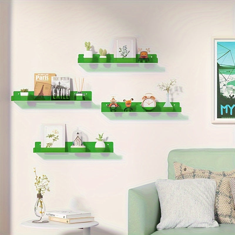 Acrylic Floating Wall Shelves Set of 2 with Raised Edge for Books and Decor