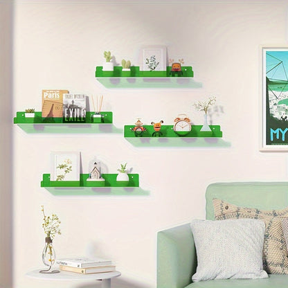 Acrylic Floating Wall Shelves Set of 2 with Raised Edge for Books and Decor