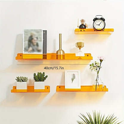Acrylic Floating Wall Shelves Set of 2 with Raised Edge for Books and Decor