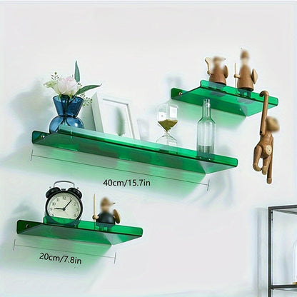 Acrylic Floating Wall Shelves Set of 2 with Raised Edge for Books and Decor