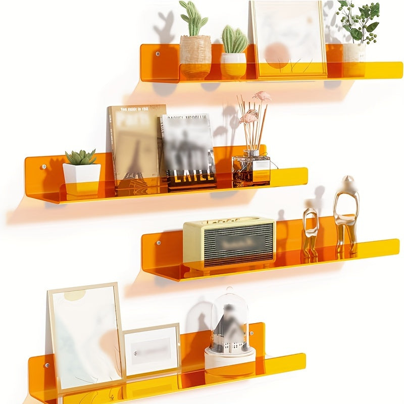 Acrylic Floating Wall Shelves Set of 2 with Raised Edge for Books and Decor