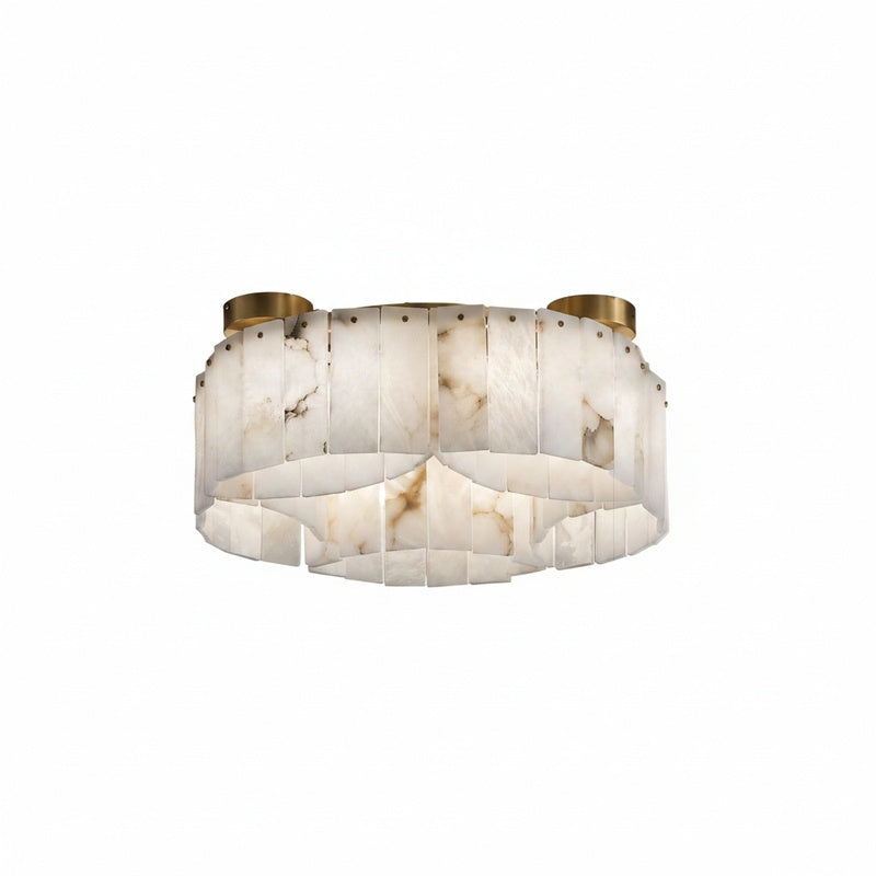 Alabaster Flush Mount Ceiling Lamp Art Deco with Brass Frame