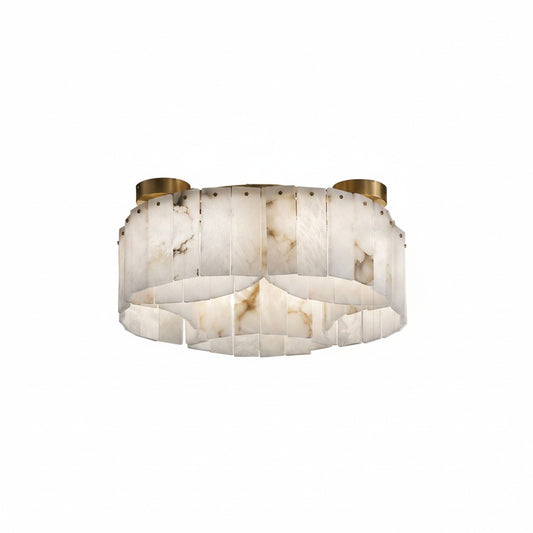 Alabaster Flush Mount Ceiling Lamp Art Deco with Brass Frame