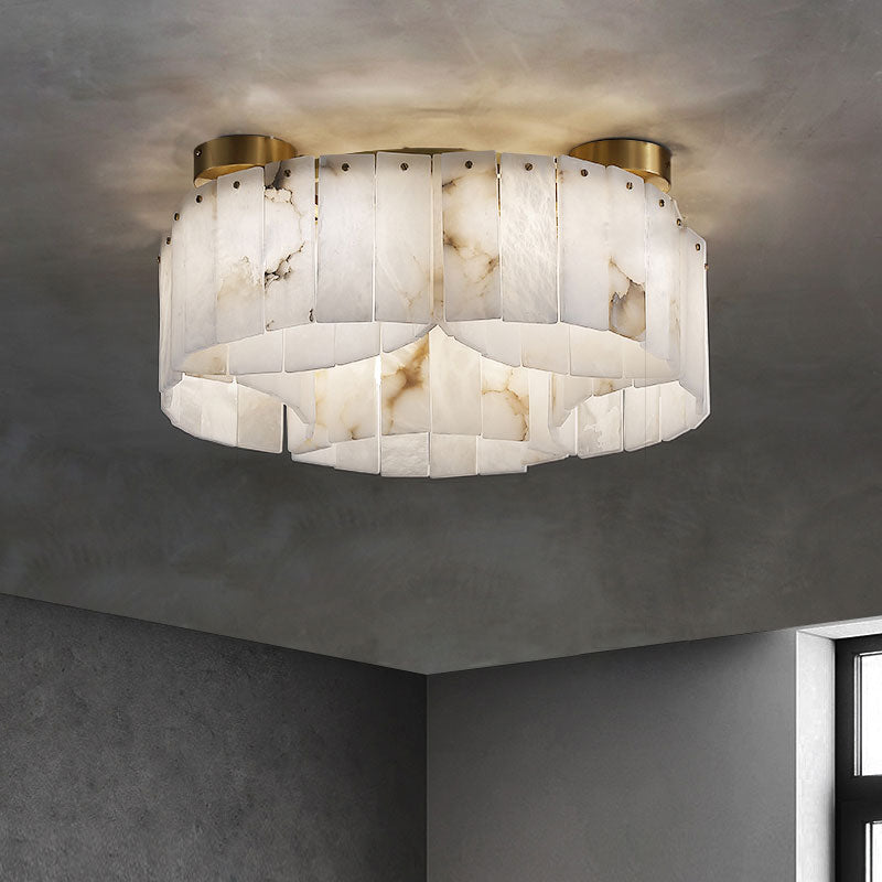 Alabaster Flush Mount Ceiling Lamp Art Deco with Brass Frame