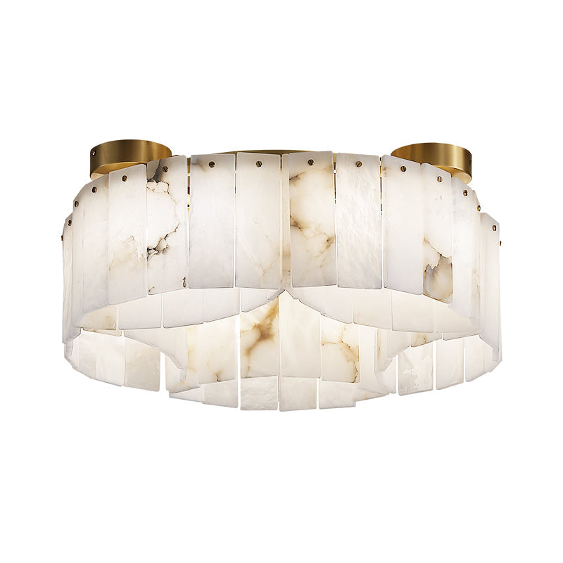 Alabaster Flush Mount Ceiling Lamp Art Deco with Brass Frame
