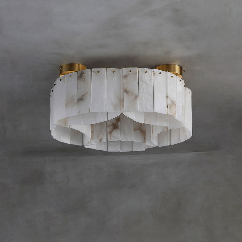 Alabaster Flush Mount Ceiling Lamp Art Deco with Brass Frame