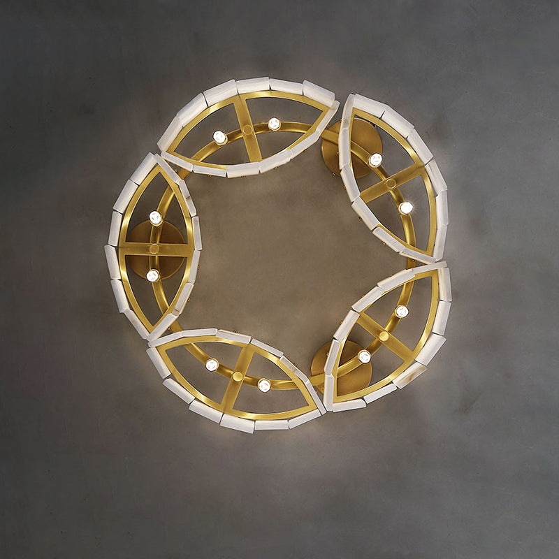 Alabaster Flush Mount Ceiling Lamp Art Deco with Brass Frame