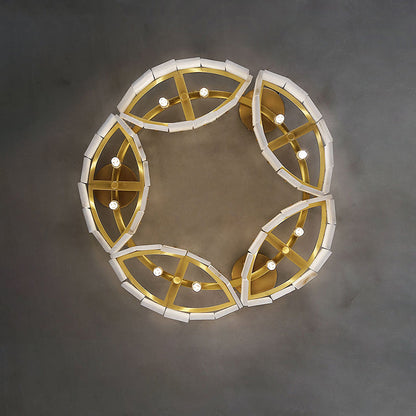 Alabaster Flush Mount Ceiling Lamp Art Deco with Brass Frame