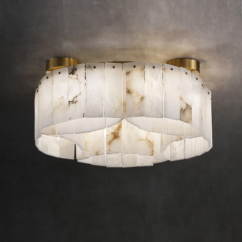 Alabaster Flush Mount Ceiling Lamp Art Deco with Brass Frame