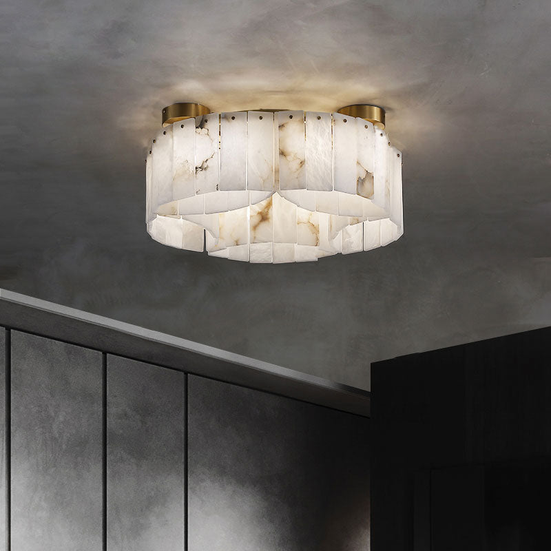 Alabaster Flush Mount Ceiling Lamp Art Deco with Brass Frame