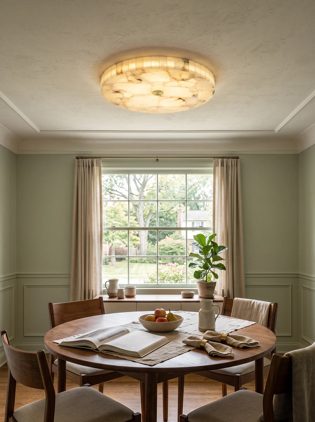Alabaster Flush Mount Ceiling Light Art Deco Round with Natural Stone Shade
