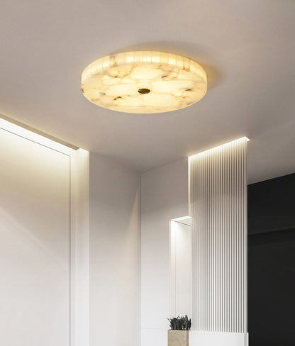 Alabaster Flush Mount Ceiling Light Art Deco Round with Natural Stone Shade
