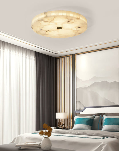 Alabaster Flush Mount Ceiling Light Art Deco Round with Natural Stone Shade