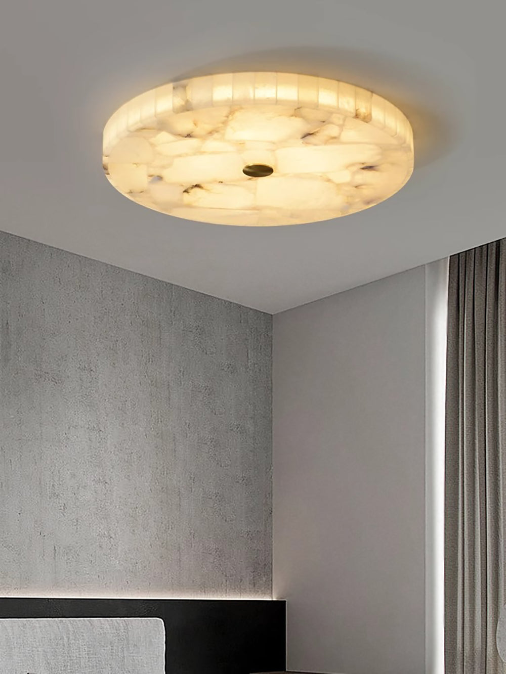 Alabaster Flush Mount Ceiling Light Art Deco Round with Natural Stone Shade