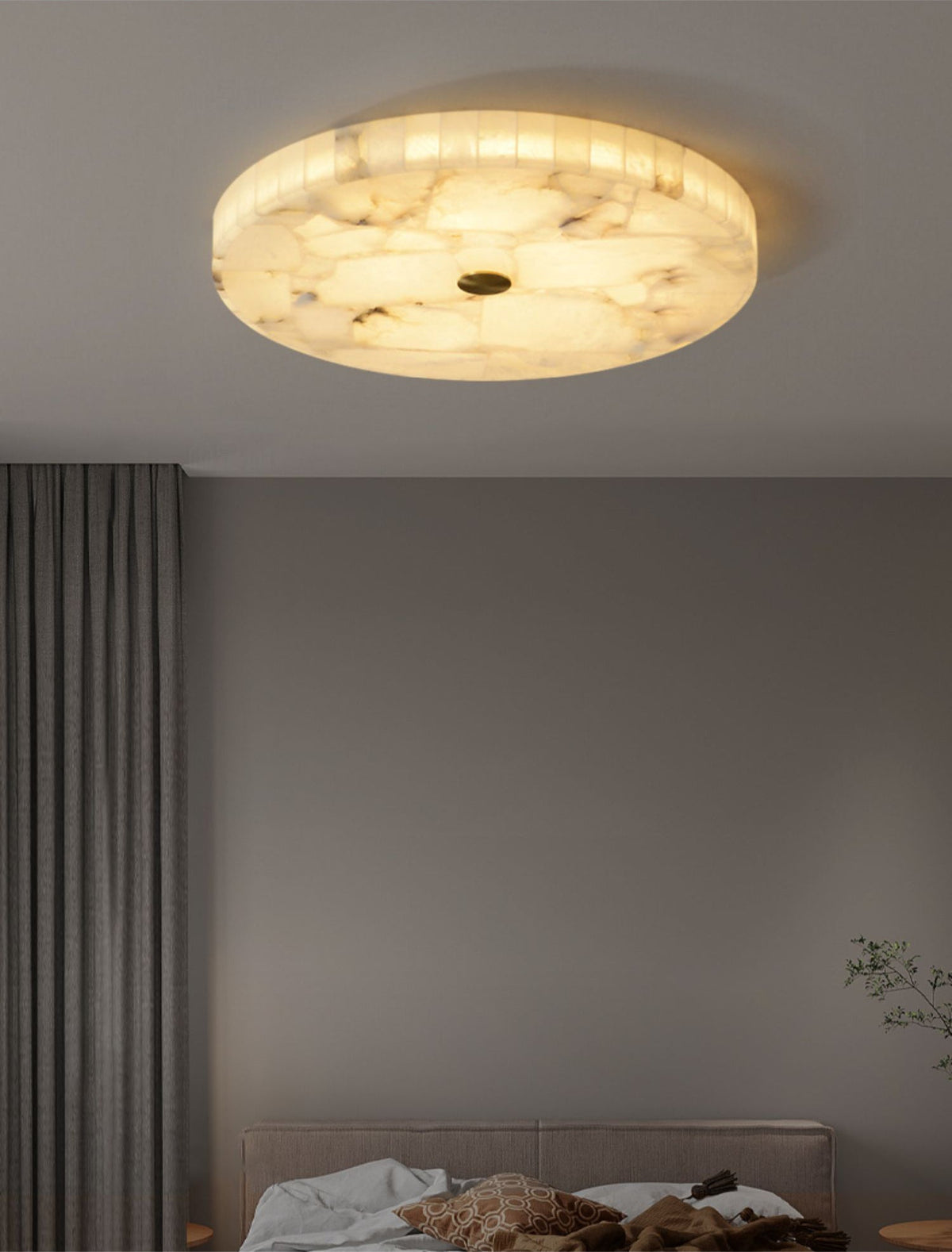 Alabaster Flush Mount Ceiling Light Art Deco Round with Natural Stone Shade