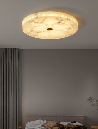 Alabaster Flush Mount Ceiling Light Art Deco Round with Natural Stone Shade
