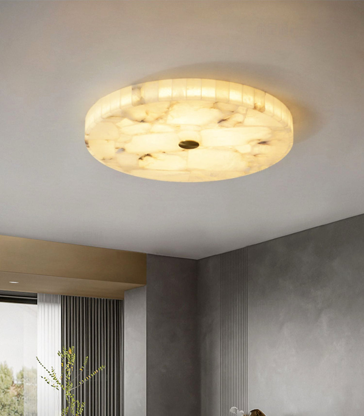 Alabaster Flush Mount Ceiling Light Art Deco Round with Natural Stone Shade