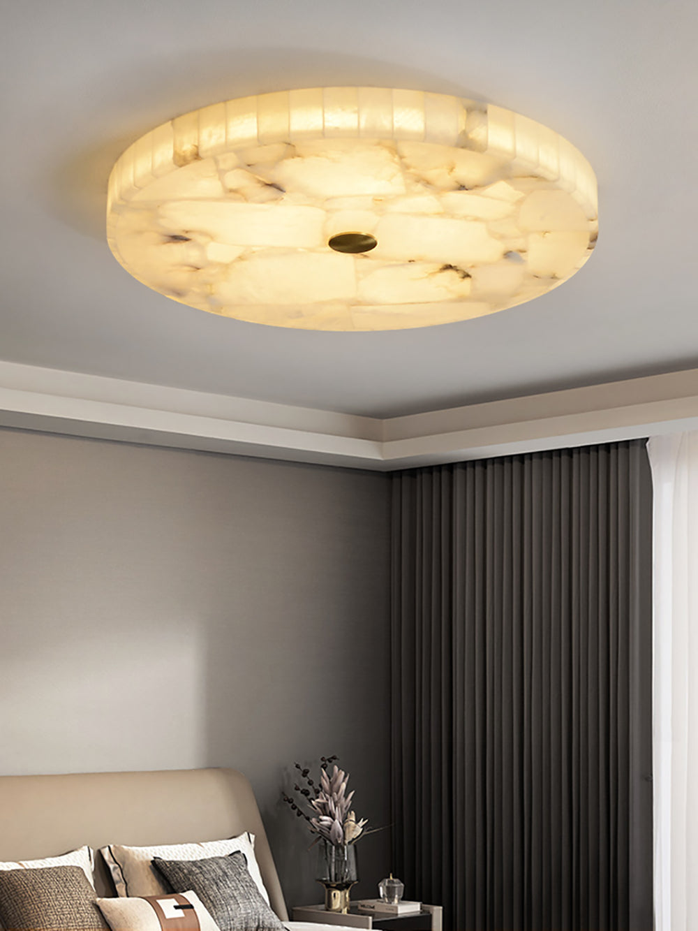 Alabaster Flush Mount Ceiling Light Art Deco Round with Natural Stone Shade