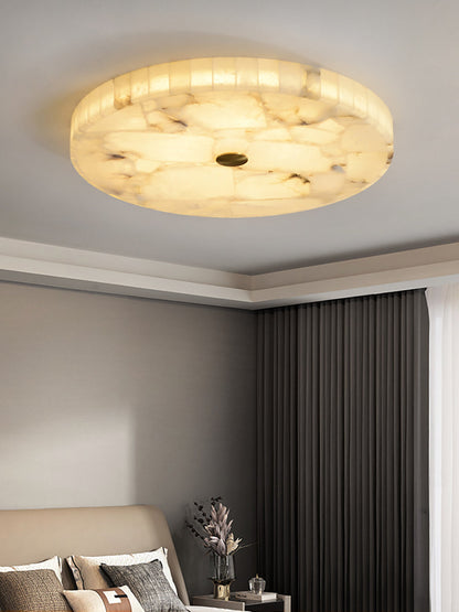 Alabaster Flush Mount Ceiling Light Art Deco Round with Natural Stone Shade