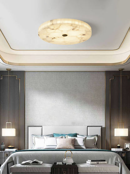 Alabaster Flush Mount Ceiling Light Art Deco Round with Natural Stone Shade