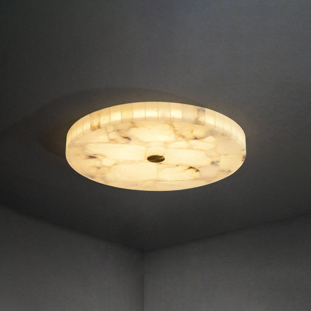 Alabaster Flush Mount Ceiling Light Art Deco Round with Natural Stone Shade