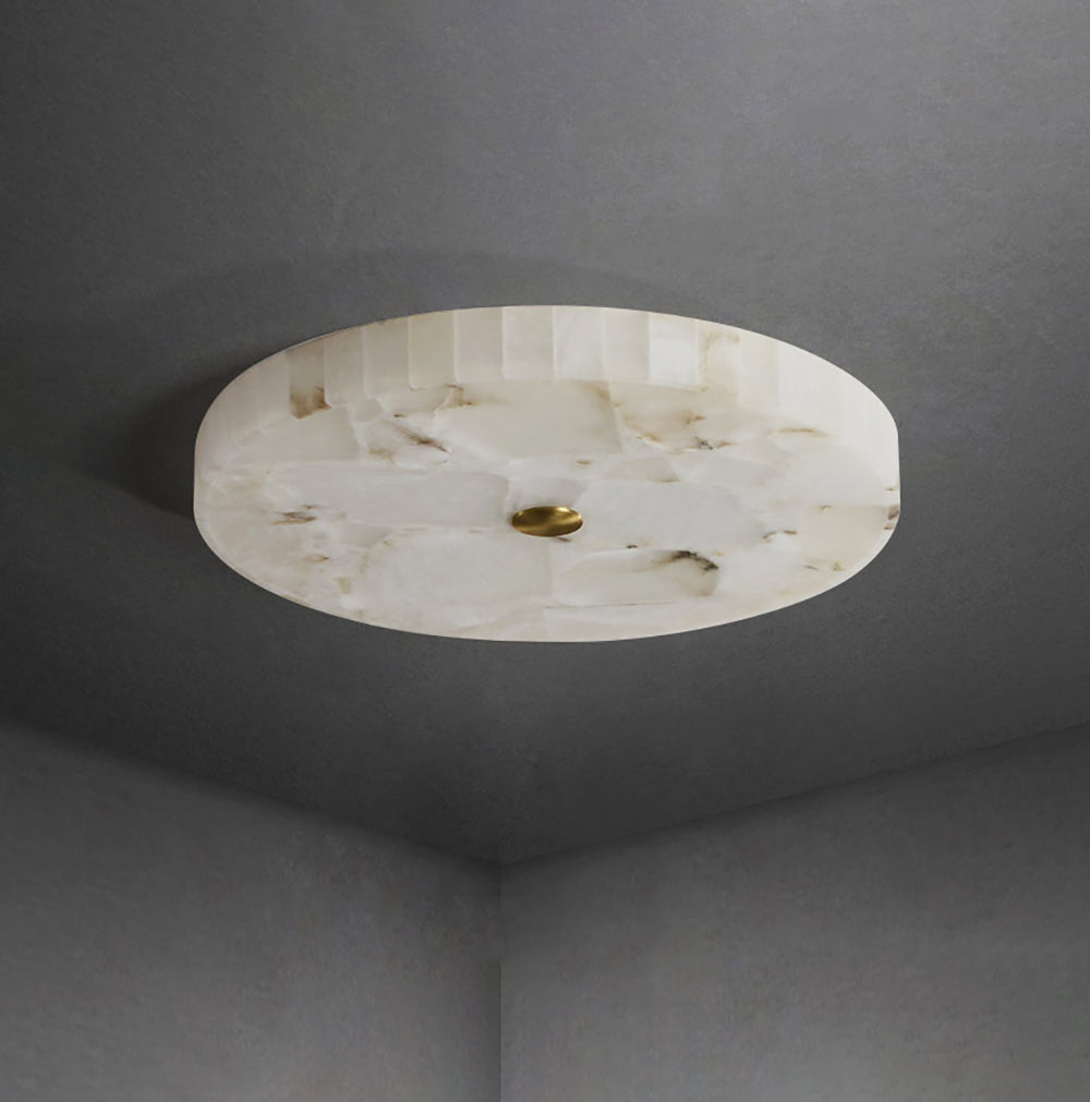 Alabaster Flush Mount Ceiling Light Art Deco Round with Natural Stone Shade