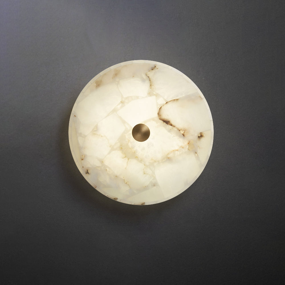 Alabaster Flush Mount Ceiling Light Art Deco Round with Natural Stone Shade