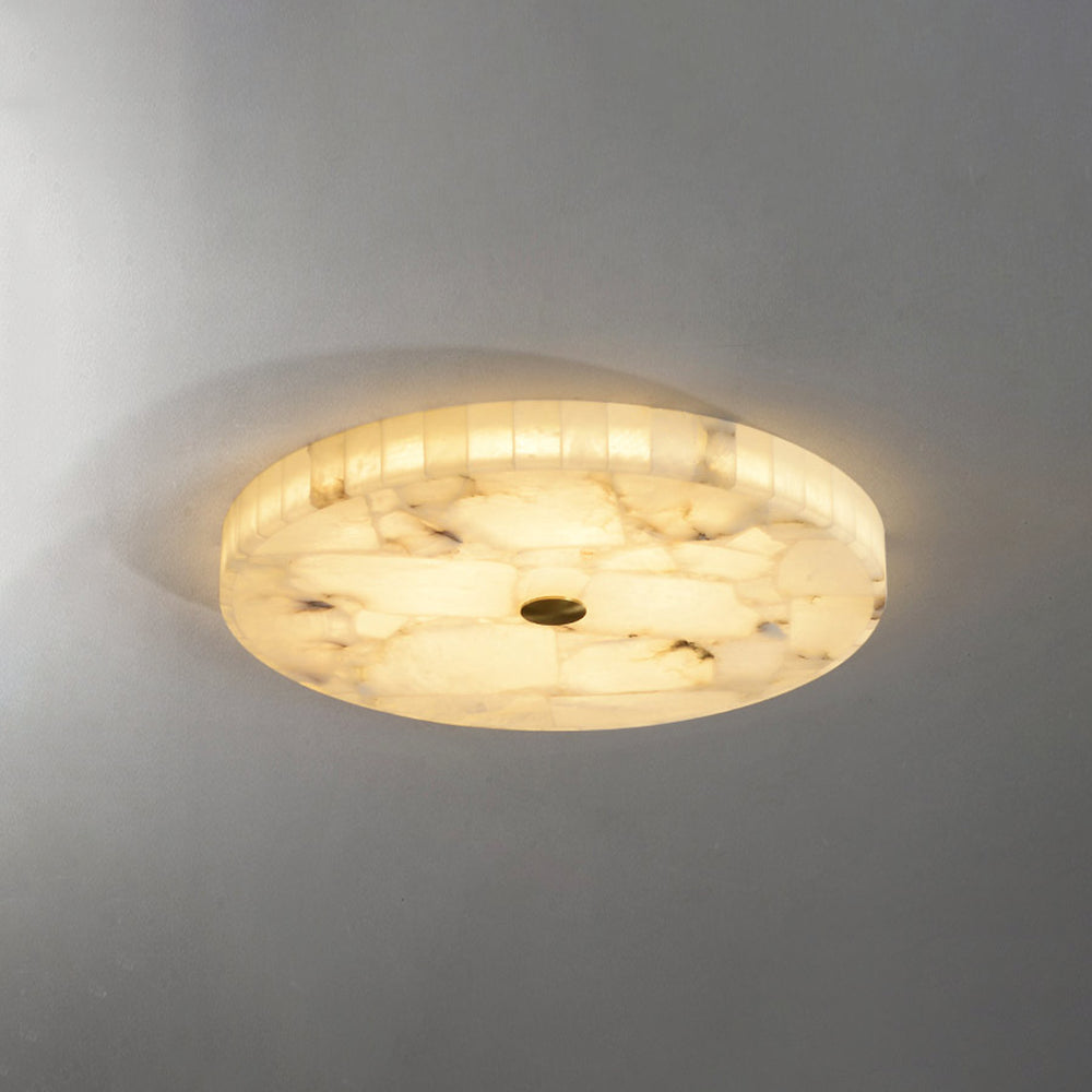 Alabaster Flush Mount Ceiling Light Art Deco Round with Natural Stone Shade