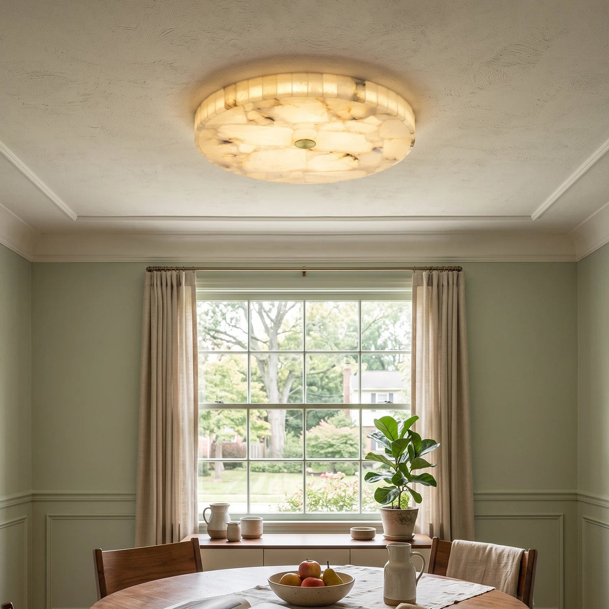 Alabaster Flush Mount Ceiling Light Art Deco Round with Natural Stone Shade