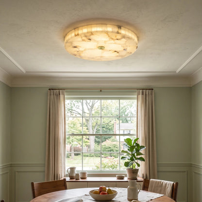 Alabaster Flush Mount Ceiling Light Art Deco Round with Natural Stone Shade