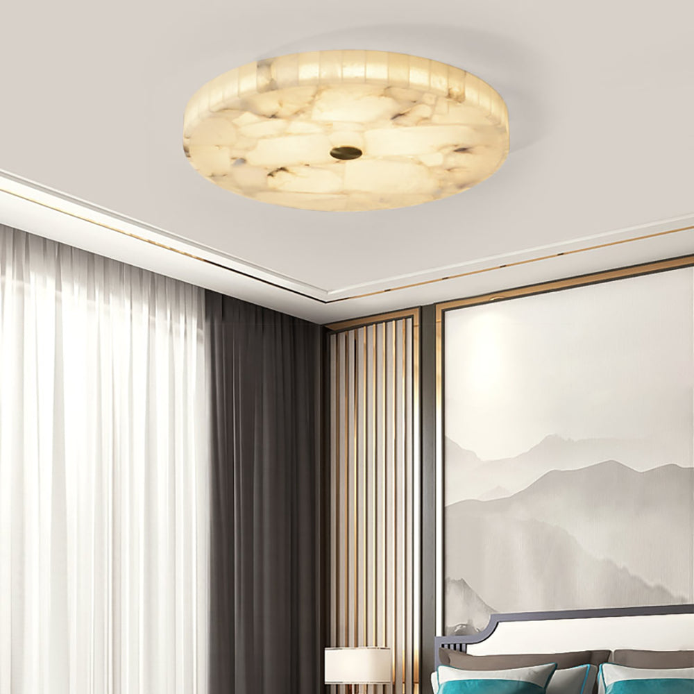 Alabaster Flush Mount Ceiling Light Art Deco Round with Natural Stone Shade