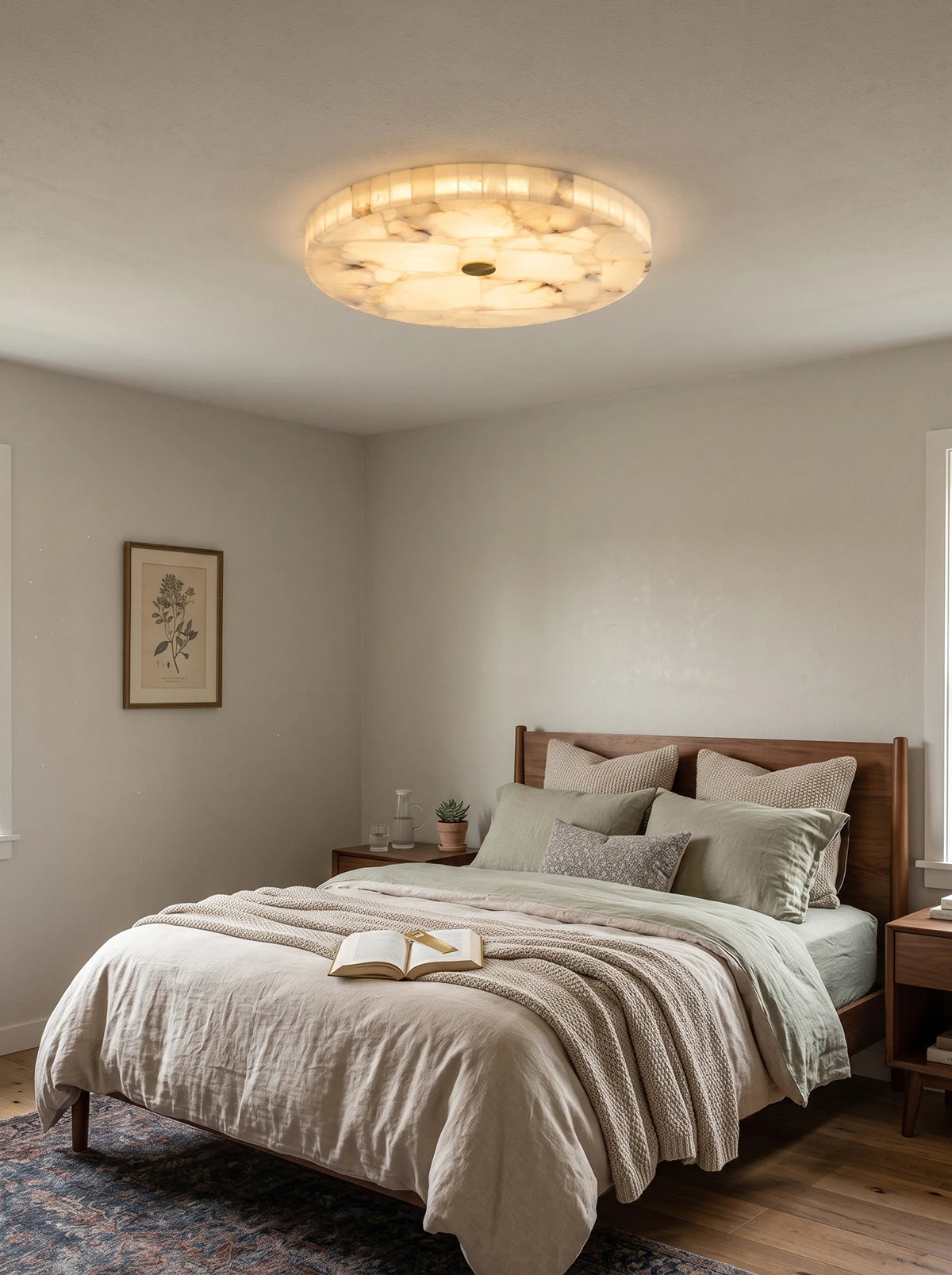 Alabaster Flush Mount Ceiling Light Art Deco Round with Natural Stone Shade