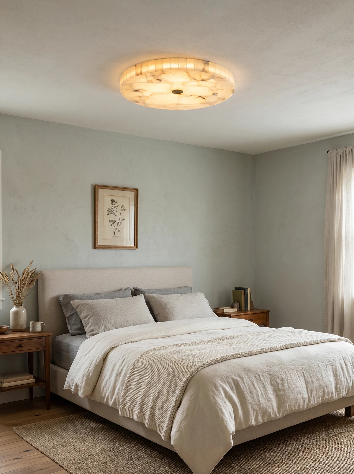 Alabaster Flush Mount Ceiling Light Art Deco Round with Natural Stone Shade
