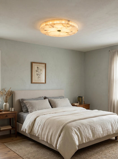 Alabaster Flush Mount Ceiling Light Art Deco Round with Natural Stone Shade