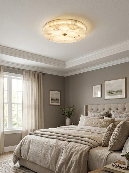 Alabaster Flush Mount Ceiling Light Art Deco Round with Natural Stone Shade
