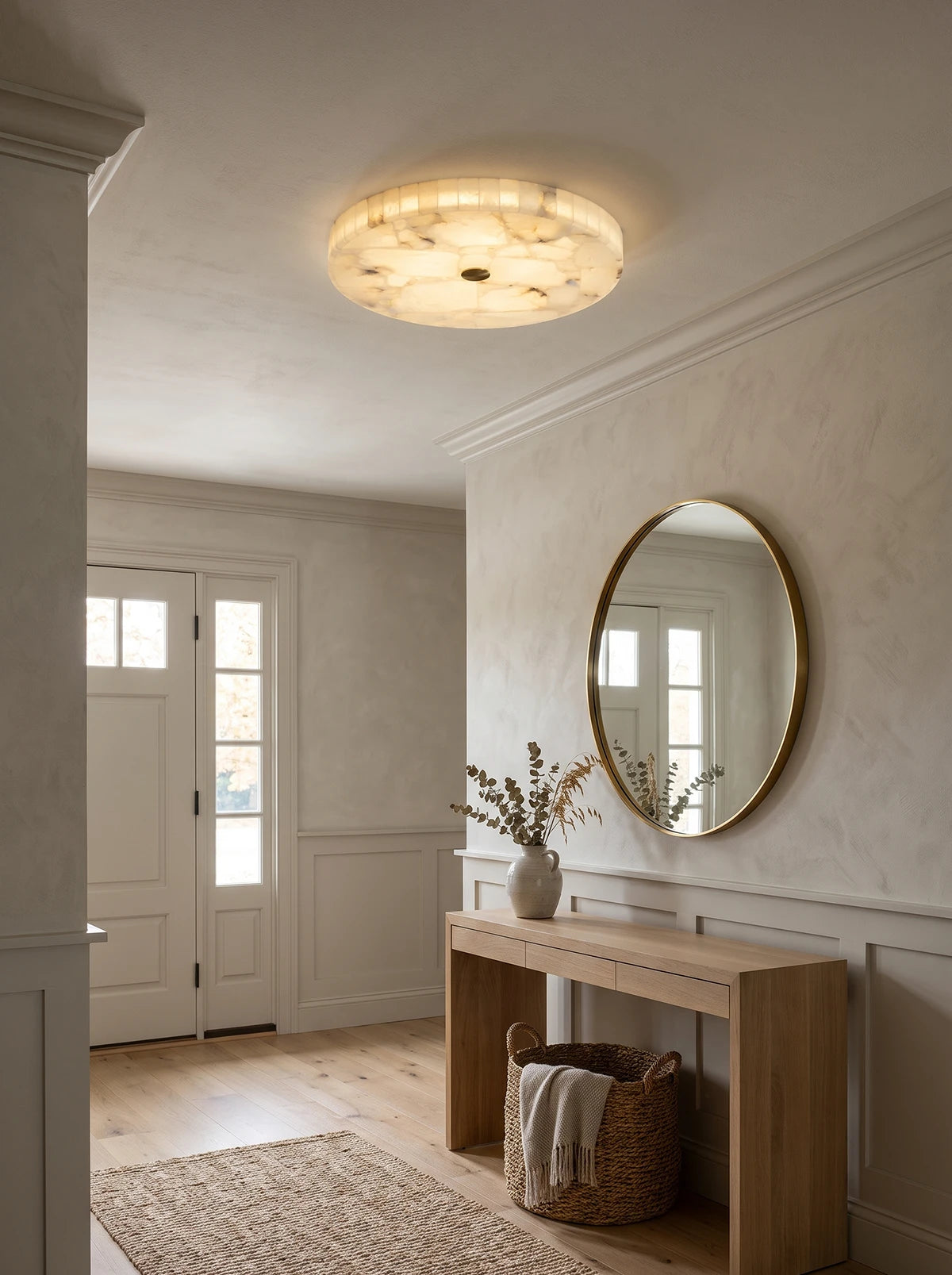 Alabaster Flush Mount Ceiling Light Art Deco Round with Natural Stone Shade